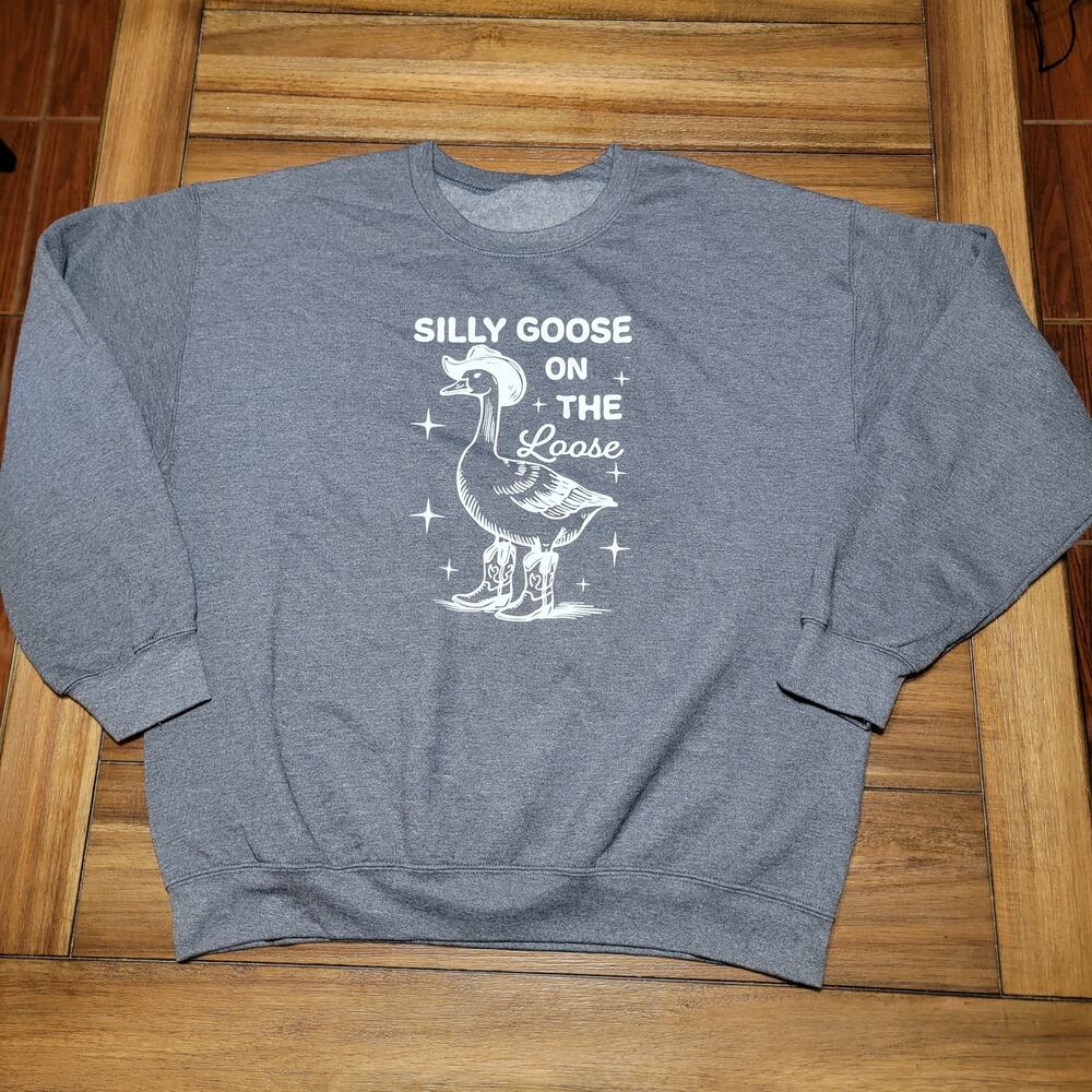 Silly Goose On The Loose Dark Grey LS Unisex Sweatshirt - Size XL